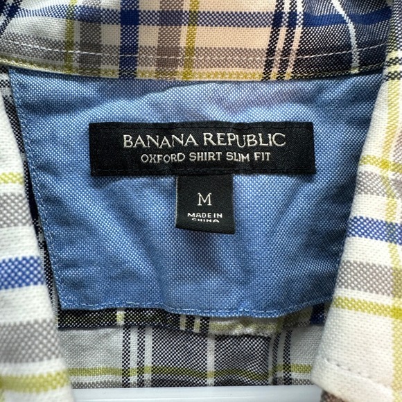 Banana Republic Oxford Shirt Slim Fit Plaid Checkered Long Sleeve Mens Medium - Picture 3 of 7
